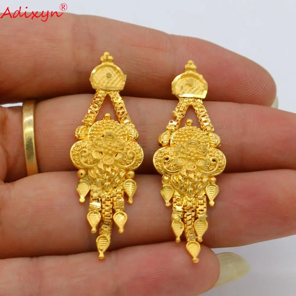 

Adixyn India Jewelry Set Chokers Necklace Gold Color/Copper Tassel Earrings for Woman Dubai/Ethiopian Party Gifts N06084