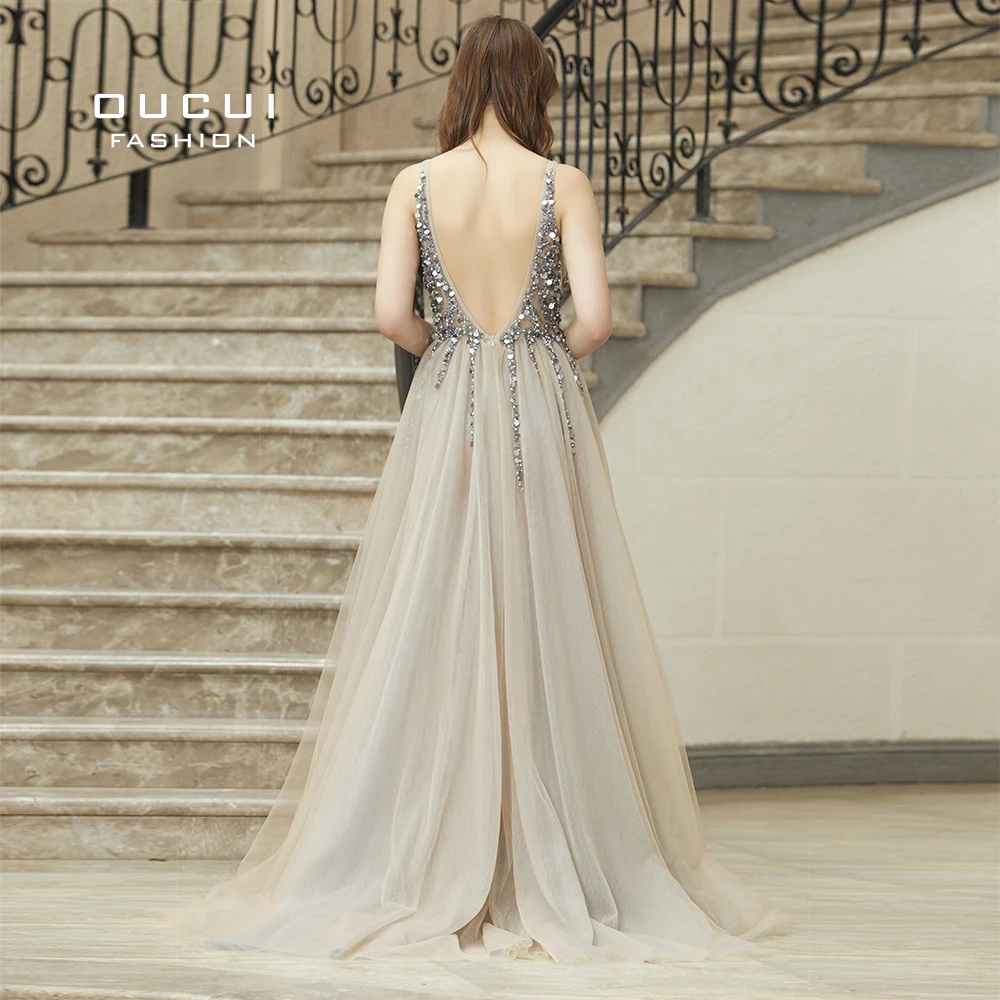 Женское вечернее платье из фатина Oucui длинное с бисером OL103012|evening dress|prom evening dresslong