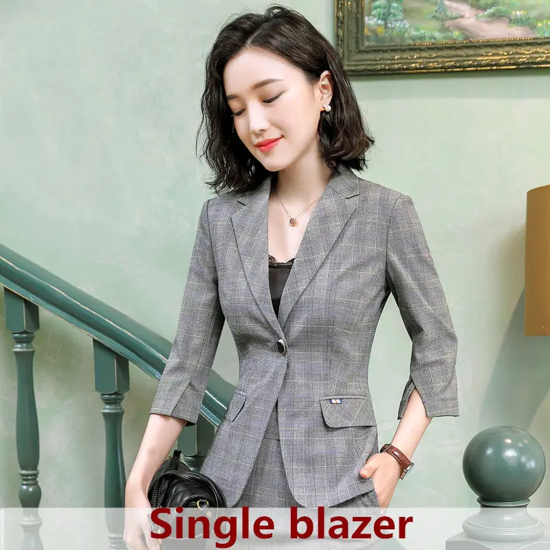 Single blazer Dushicolorful, комплект из 2 предметов, модный клетчатый костюм, элегантный, для офиса, для интервью, для работы, одежда для бизнеса, формальный, для женщин, в клетку, Блейзер, юбка, костюм - Цвет: Single blazer
