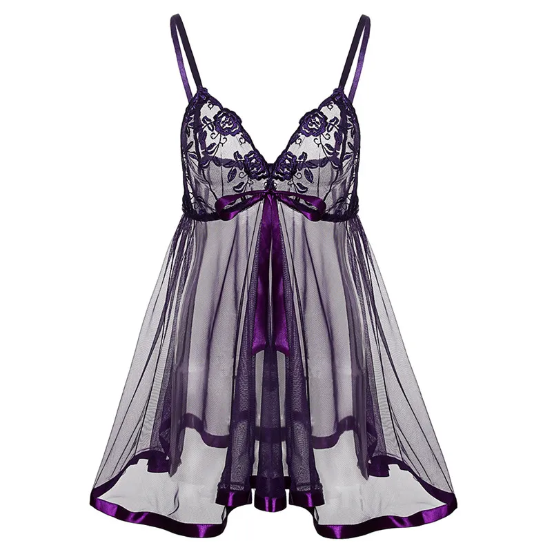 

Plus Size S-6XL Purple Babydoll Sexy Lingerie Floral Polyster Sleepwear Camisole