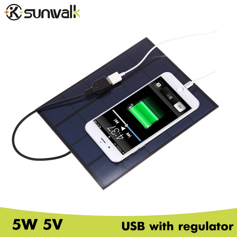 Солнечная панель SUNWALK 5 Вт В зарядное устройство с USB выходом мА