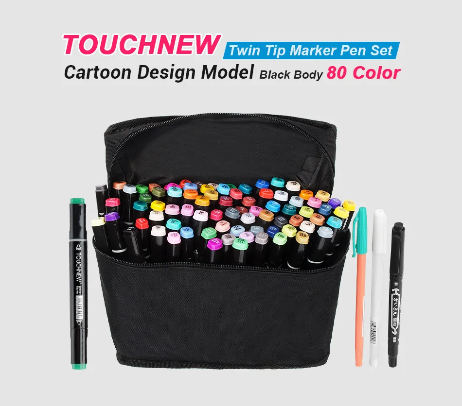 Touchnew 30/40/60/80 цветные спиртовые маркеры искусство рисования манга Двойные наконечники маркер для белой доски из двух вещей черно-боди-арт поставщик+ подарок
