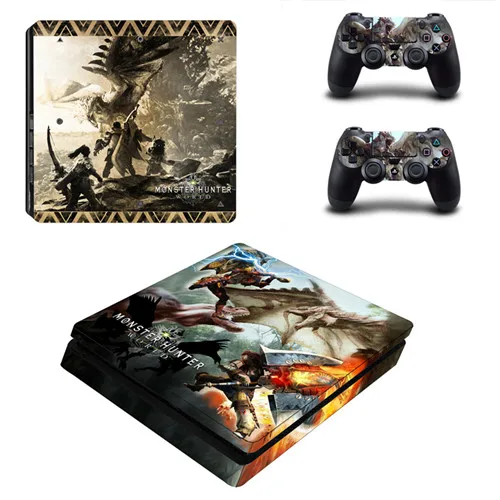 Монстр мир Охотник PS4 тонкая кожа Наклейка для sony playstation 4 консоли и 2 контроллера кожи PS4 тонкий стикер винил - Цвет: YSP4S-1687