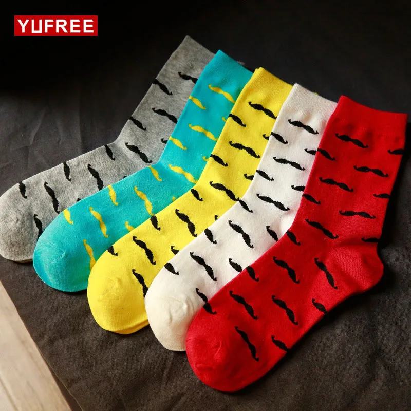 Yufree 2018 новые мужские носки повседневные из чистого хлопка с принтом бороды