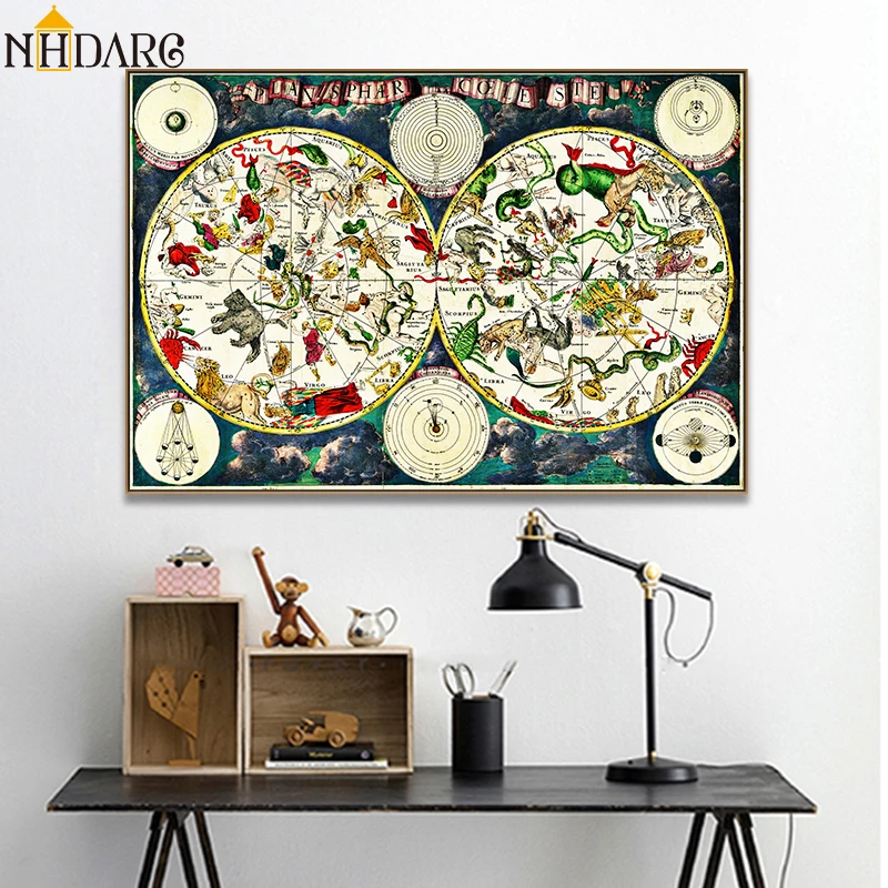 

Ancient Map World Map Posters and Prints Canvas Painting Art Wall Pictures for Living Room Retro and Nostalgic Home Decor Cuadro