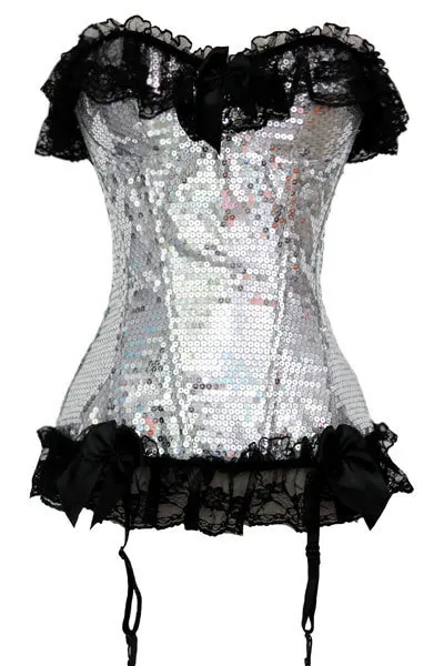 HOT Strapless Sequin Burlesque Corset Black Lace Trim Lace-up Drop Shipping Free LC5232 | Женская одежда