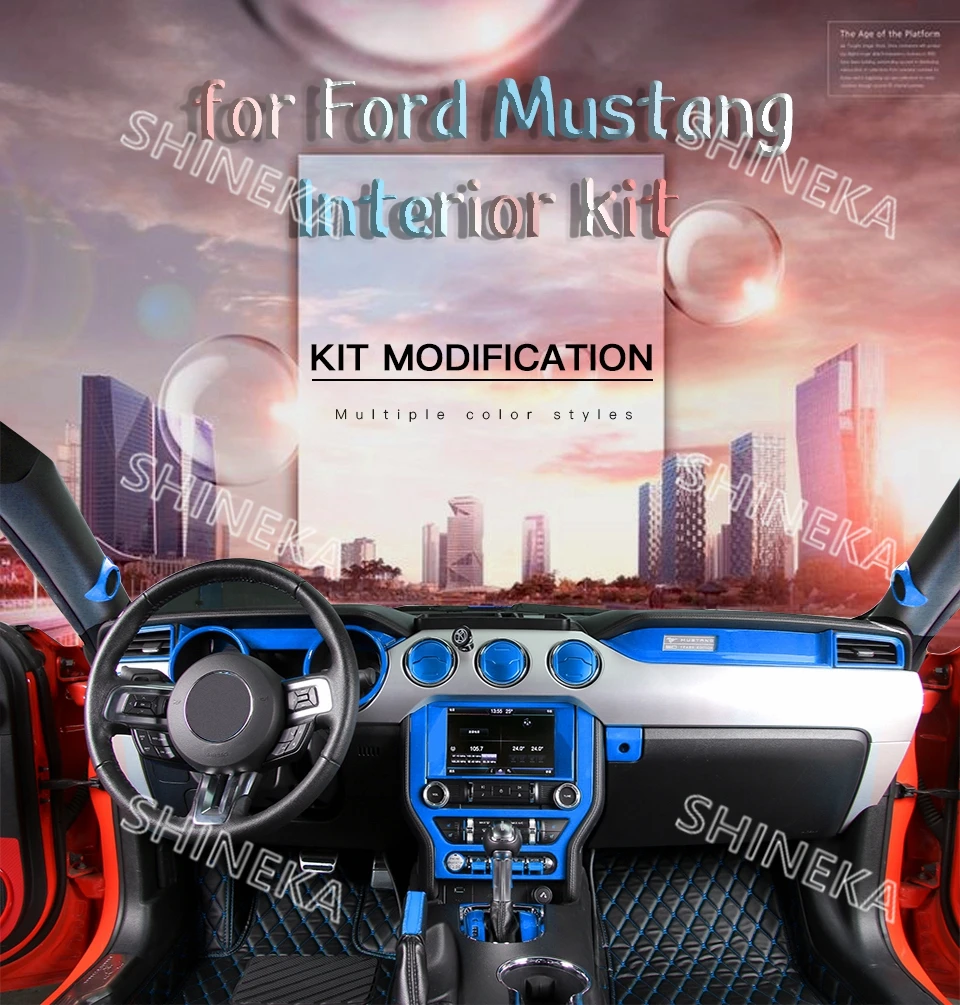 SHINEKA накладки для интерьера для Ford Mustang+ 15 шт. Красный Синий Серебряный комплект декоративная крышка Mustang аксессуары для интерьера