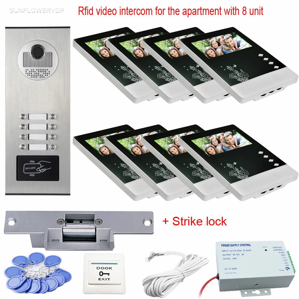 Rfid входные двери 4 3 &quotЦветные телефоны с 8 экранами видео дверной звонок дом