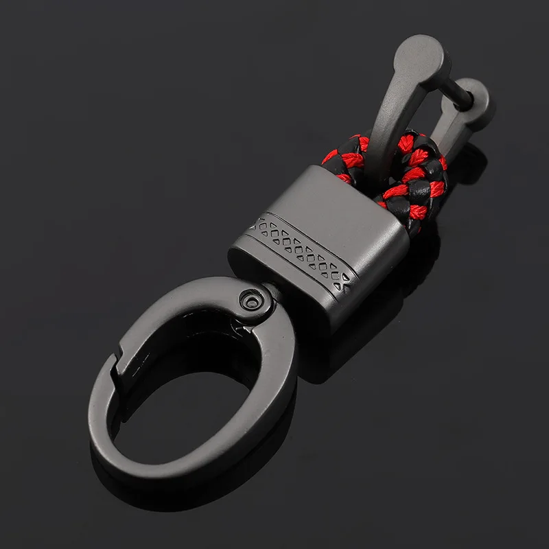 Red Black MDNEN Пряжка подковы плетеный из кожи кожа веревочный брелок талии кожа металлический брелок автомобильный брелок пару брелок для автомобиля - Цвет: Red Black