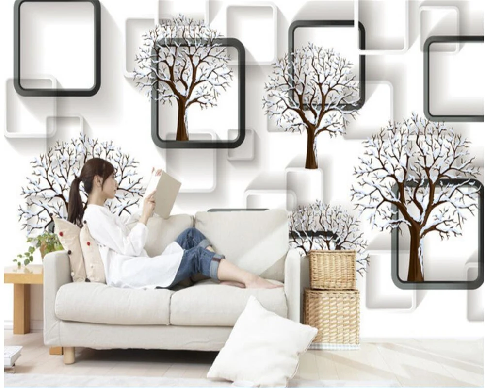 Фотообои Beibehang черно белые с сеткой и деревом 3D обои для гостиной фоновой стены