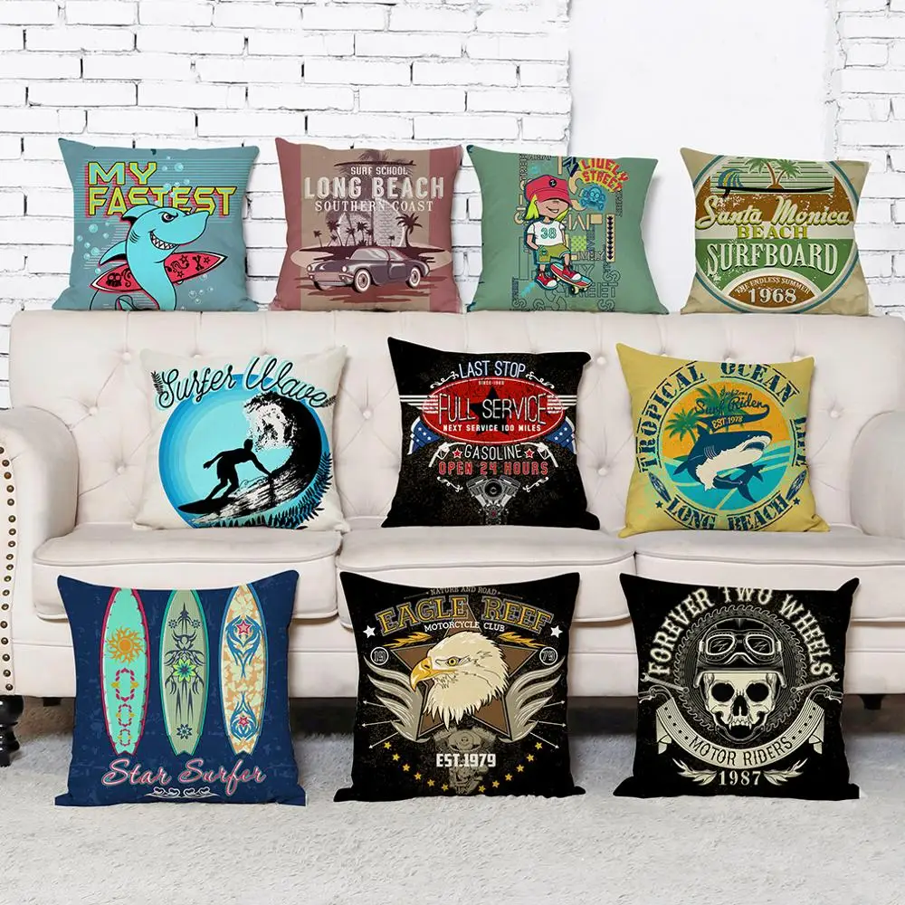 

New arrival coreless Pillowcase Creative European and American Cartoon Cotton and Hemp Pillow Automotive Pillow Cushion