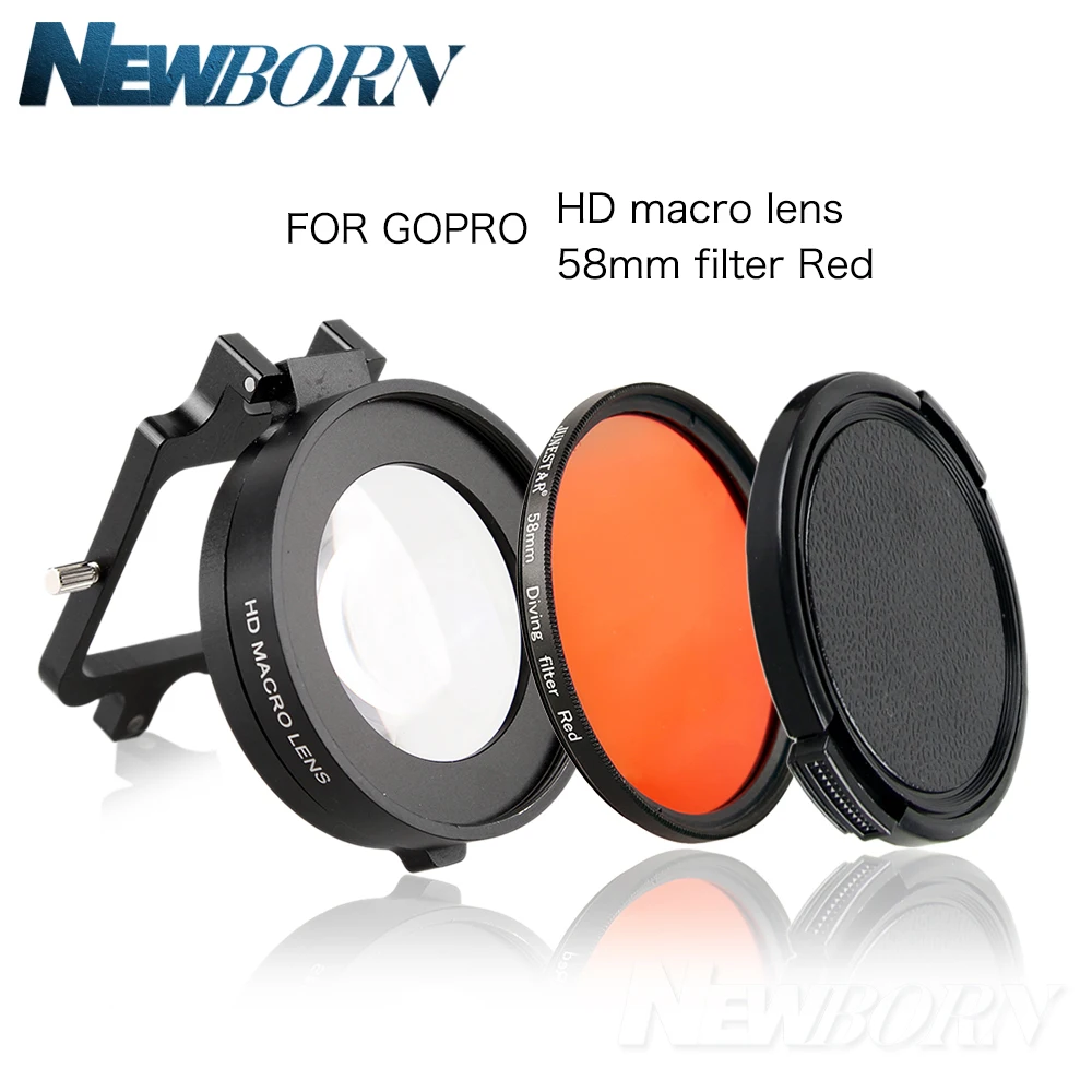 

58mm 16x Macro Lens + UV Red Filter +Lens Cap for GoPro hero5 Go pro Hero 5/6 Black Action camera Accessories