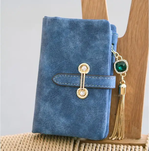 blue Модный короткий матовый женский кошелек, винтажный кошелек на молнии с кисточками и застежкой, женские кошельки и кошельки, сумка для денег, 843 - Цвет: blue