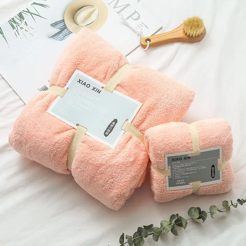 LIGHTPINK Мягкий удобный набор полотенец для ванной с высокой плотностью кораллового флиса 2 шт банное полотенце набор для взрослых полотенце банное полотенце набор - Цвет: LIGHTPINK