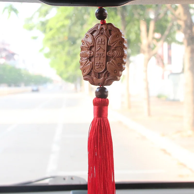 Traditional Handmade Wood Carved Had Peace All Year Round Symbol Key Ring Good Luck Pendant Keychain Car Interior Accessories | Автомобили