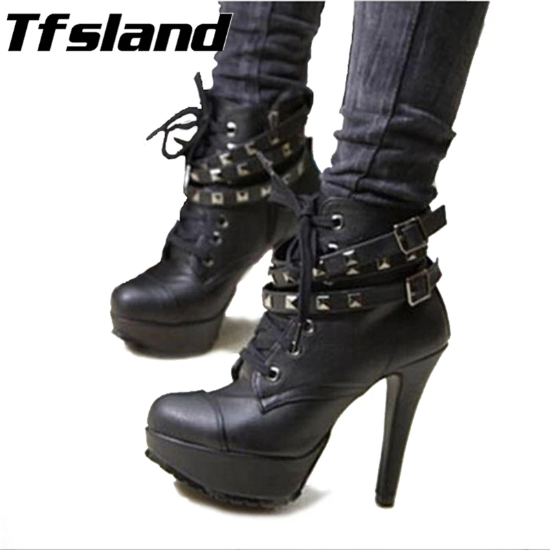 Новинка женские зимние туфли лодочки винтажные ботильоны в байкерском стиле на