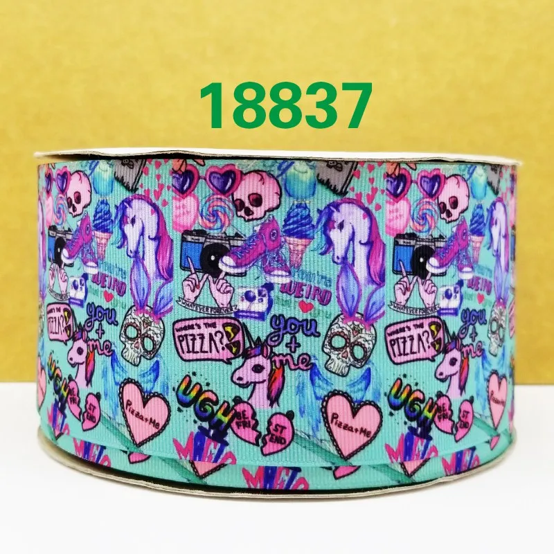 18837 Новое поступление ленты аксессуары для волос лента 10 ярдов печатных grosgrain ленты 18830 - Цвет: 18837