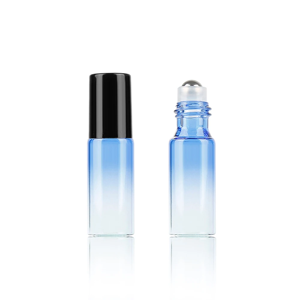 1 шт., 5 мл, градиентная цветная стеклянная бутылка для эфирного масла и жидкости, роликовые бутылки из нержавеющей стали, стеклянный контейнер для парфюма для путешествий