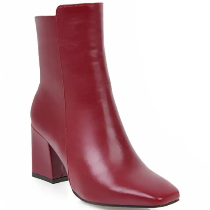 Women Side Zipper Martin Boots Comfortable Mid Heel Ankle Boots Fashion Warm Winter Shoes Black Red White Women Boots H410