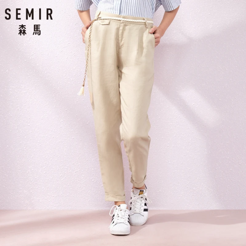 Женские повседневные льняные шаровары SEMIR черные с металлическим поясом