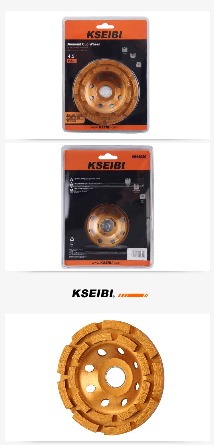 KSEIBI 644030 4-1/2 дюйма двойной ряд Алмазный чашевидный шлифовальный круг золото