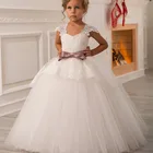 Белое Цветочное платье для девочек, свадебное Тюлевое кружевное женское платье для рождевечерние, детский костюм принцессы для детей 12T