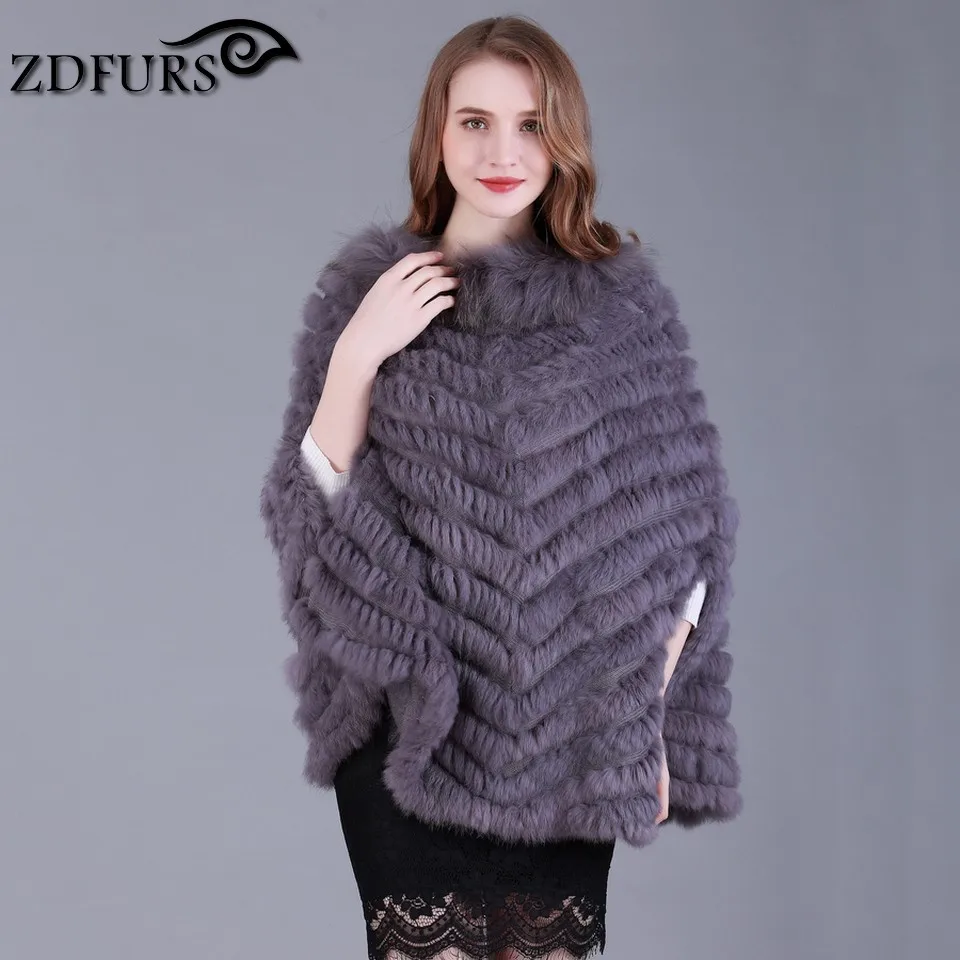 ZDFURS * Новинка модная шаль из натурального кроличьего меха шерстяной пончо