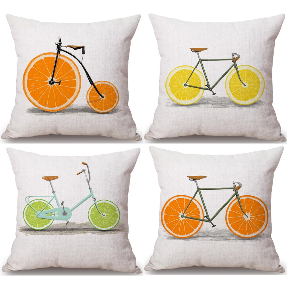 Наволочка с изображением оранжевого лимона на шею для велосипеда льняная