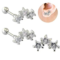 trinity star zircon ear studs charm stainless steel women earring cartilage tragus piercing helix ear piercing jewelry for girls