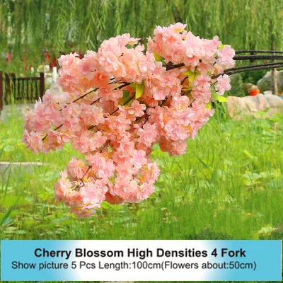 High 4 Fork High Densities 4 6 fork Fake Cherry Blossom Flower Branch Begonia Sakura Tree Stem for Event Wedding Tree Deco Artificial Decora - Цвет: High 4 Fork