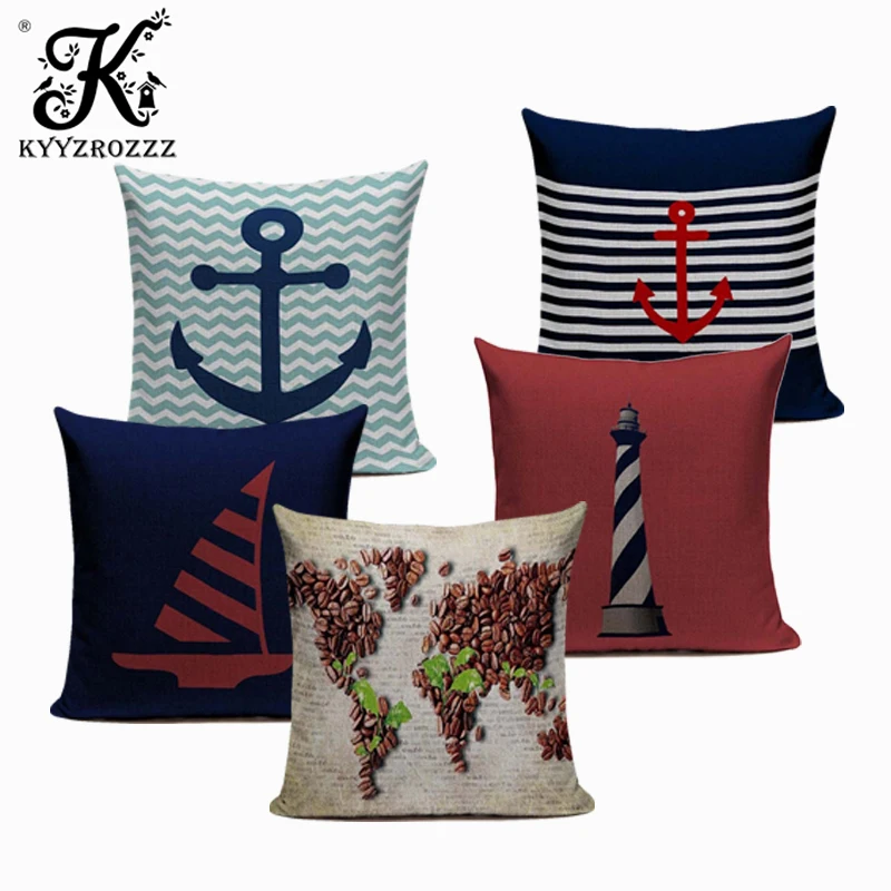 

Vintage cushion covers Marine Style Hand Painted Ship Almofadas 45Cmx45Cm Square Home Decor 1 Side Printing Outdoor Pillows