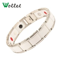 wollet jewelry white ceramic bracelet bangle for men women healing health energy 316l stainless steel 5 in 1