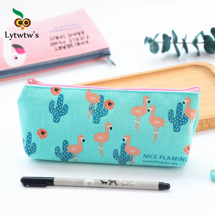 1 штука Lytwtw's Kawaii Flamingo Pen холщовый чехол для карандашей школы офиса стационарный