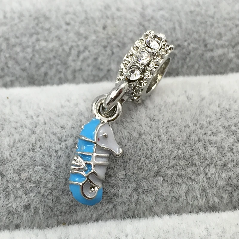 Seahorse посеребренные болтающиеся с кристаллами Европейские Бусины Подходят