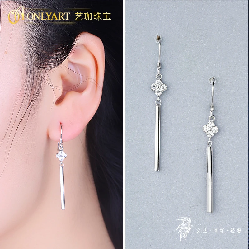 

100% 925 sterling silver clover earring diamond zircons dangle earrings new design for women jewelry OnlyArt