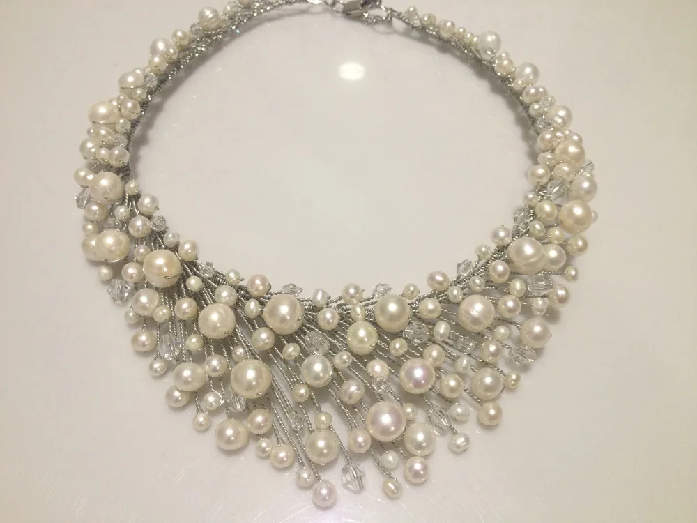 Женское жемчужное ожерелье Natura модное вечернее с кристаллами и жемчугом ручное