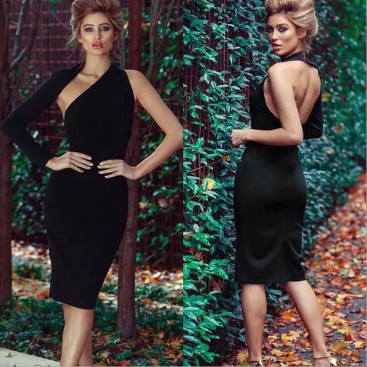 

Sexy one-shouldered sleeveless dress for slim women hot style can be worn nightclubs with one-step dresses