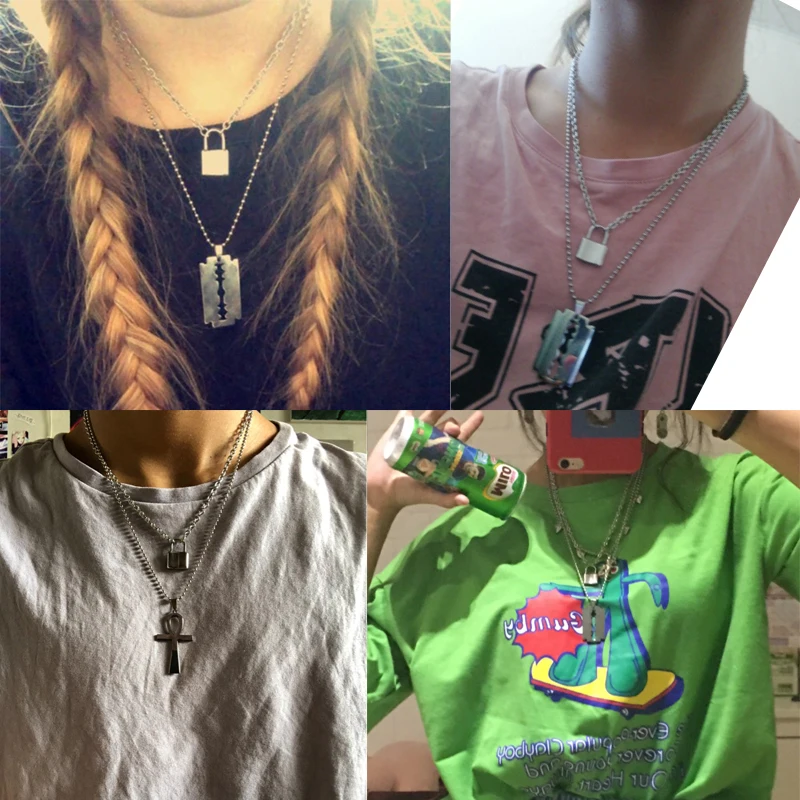 Двухслойный замок ожерелья из нержавеющей стали крест звезда гитара карта