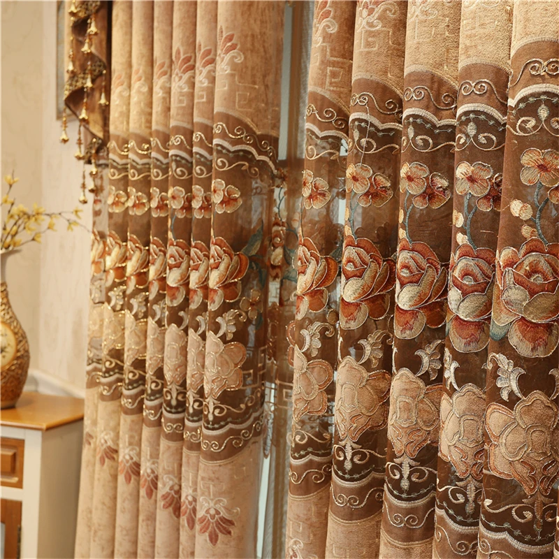 Европа и США Стиль Топ роскошные вышитые шторы в пол для гостиной с