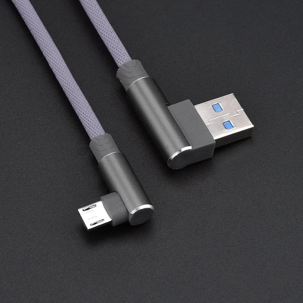 1 м 2 3 90 градусов нейлоновый Плетеный прямой угол micro usb 2a зарядный Угловой кабель