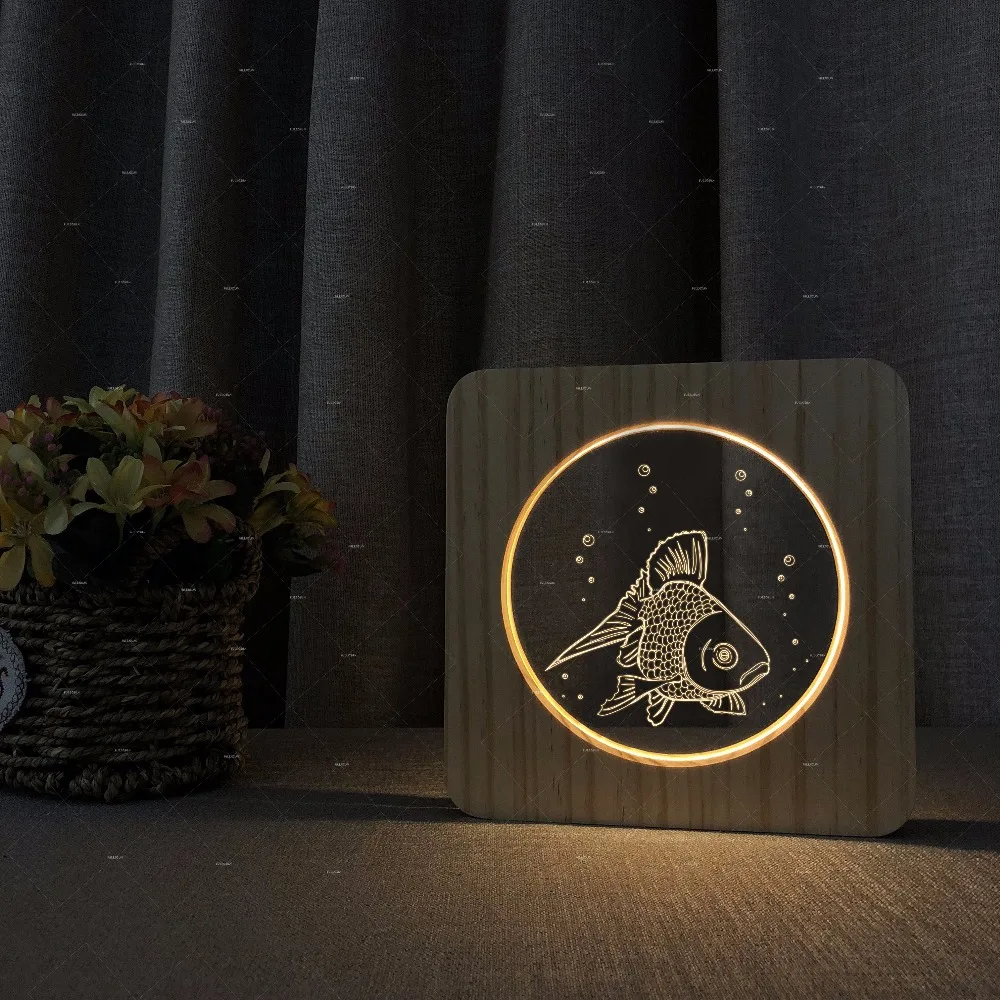 The goldfish design Wooden acrylic lights desk lamp decor lighting led free shipping for bedroom table | Лампы и освещение