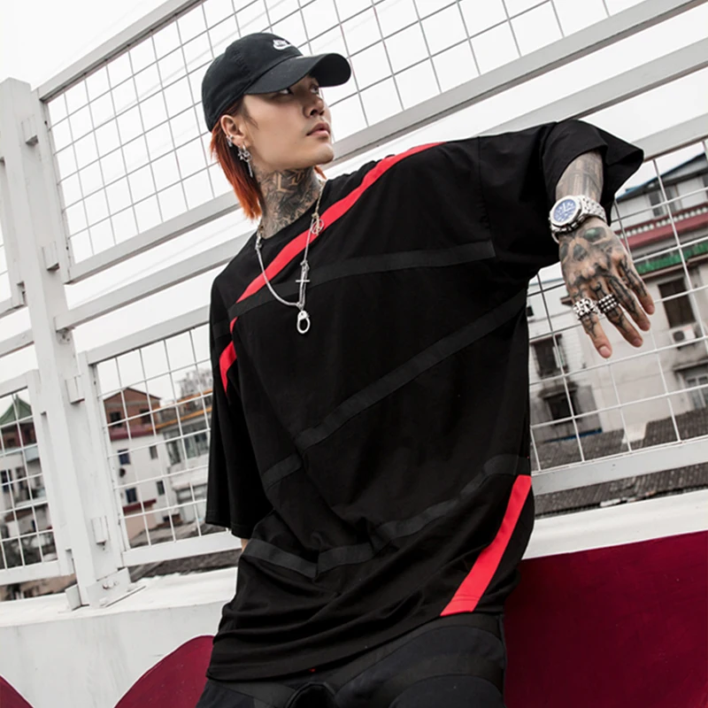 Стильный мужской костюм в стиле хип хоп модный летний полоску (футболка +