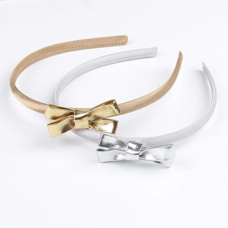 2 шт./лот простой дизайн золотые/серебристые кожаные банты повязка на голову для