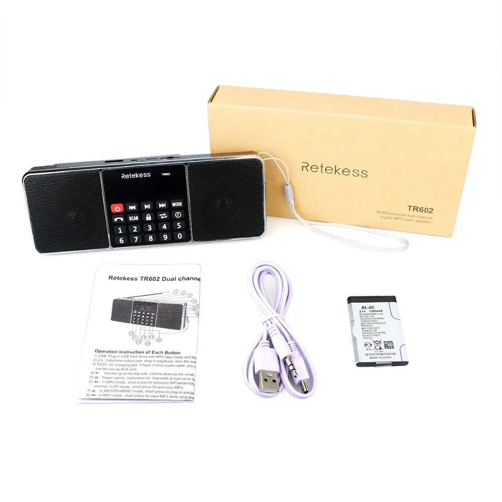 RETEKESS TR602 радио портативный FM AM Bluetooth радио приемник с MP3-плеером беспроводной динамик AUX Поддержка TF карты таймер сна