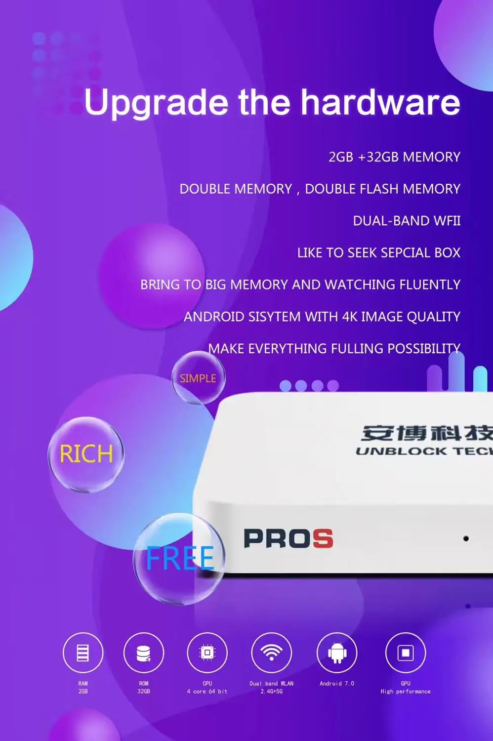 Ubox PROS Smart Android TV Box 2 Гб ОЗУ 32 ПЗУ с двойным wifi BT4.0 | Электроника