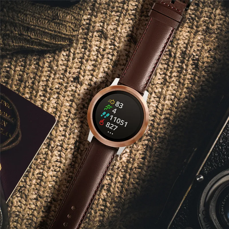 20mm High quality Leather bracelet For Garmin Venu vivoactive 3 music Forerunner 245 645 strap Smart Watch Quick release band
