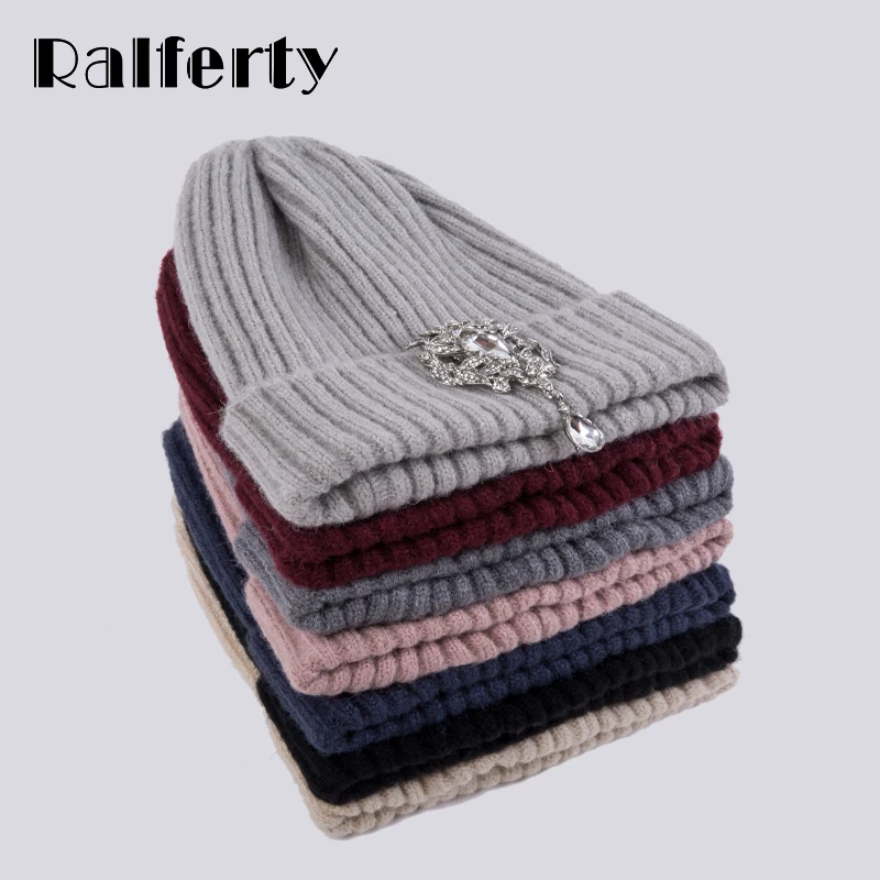 Ralferty вязаная зимняя шапка женская Skullies Beanies женские роскошные хрустальные шапки шапка Осенняя теплая трикотажная шапка с черепами Черная шапка femme