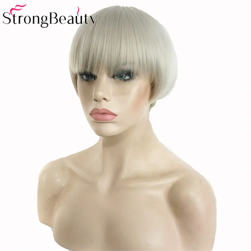 StrongBeauty синтетический белый серый короткий парик Боб волосы термостойкие