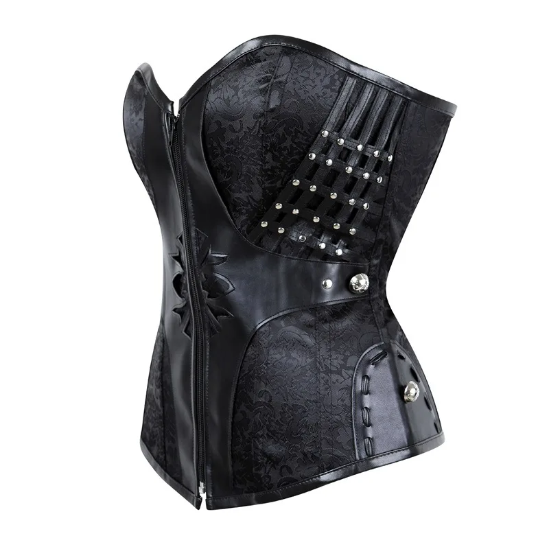 

Women Sexy Vintage Steel Boned Corset Bustier Retro Korset Gothic Brown Steampunk Femme Bodice Waist Halloween overbust