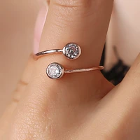 zircon starry bling two circle rose golden silver plated open rings for women